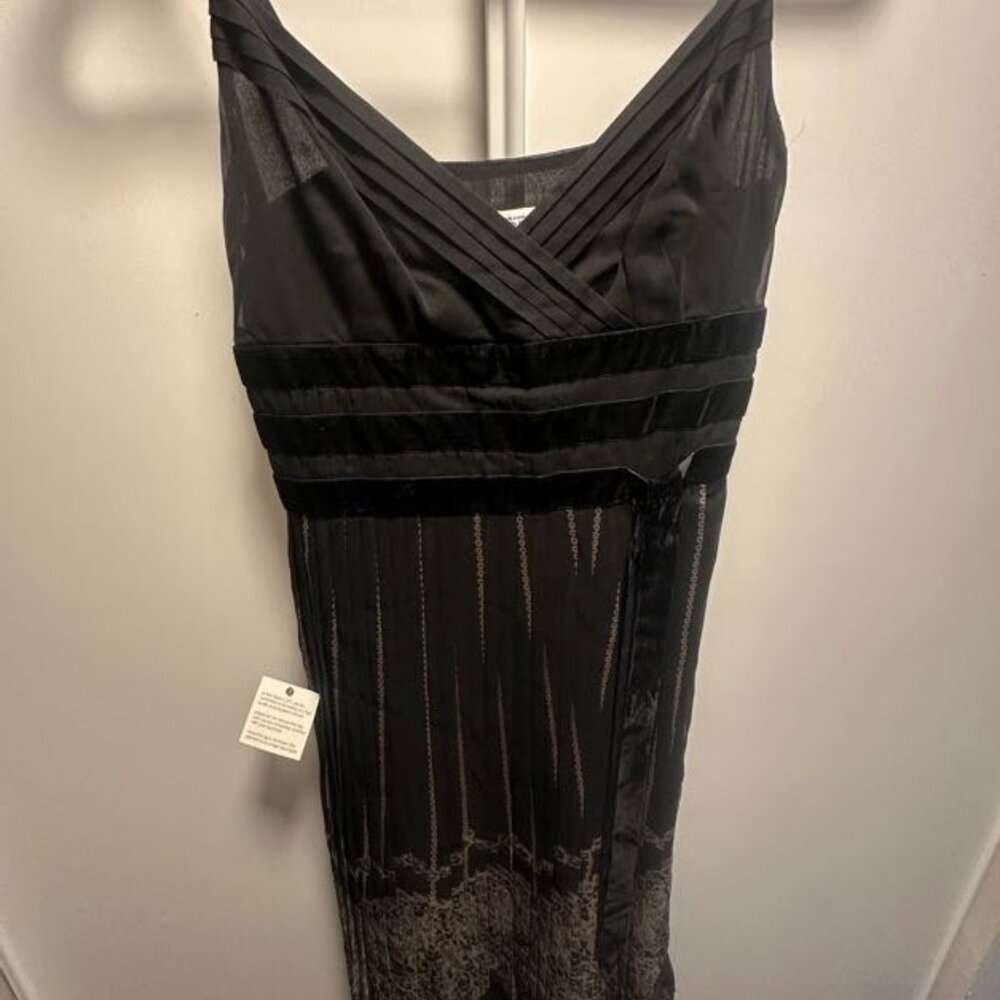 Ann Taylor LOFT Black Sleeveless Midi Dress Size 0 – Sheer Overlay & Lace Hem